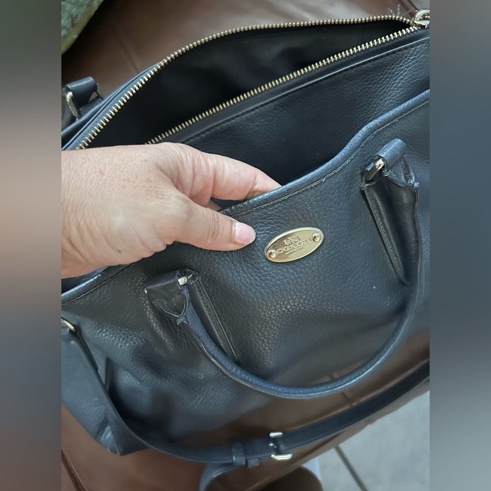 Coach Black Pebbled Leather double strap Satchel Handbag Purse Black - Picture 6 of 10